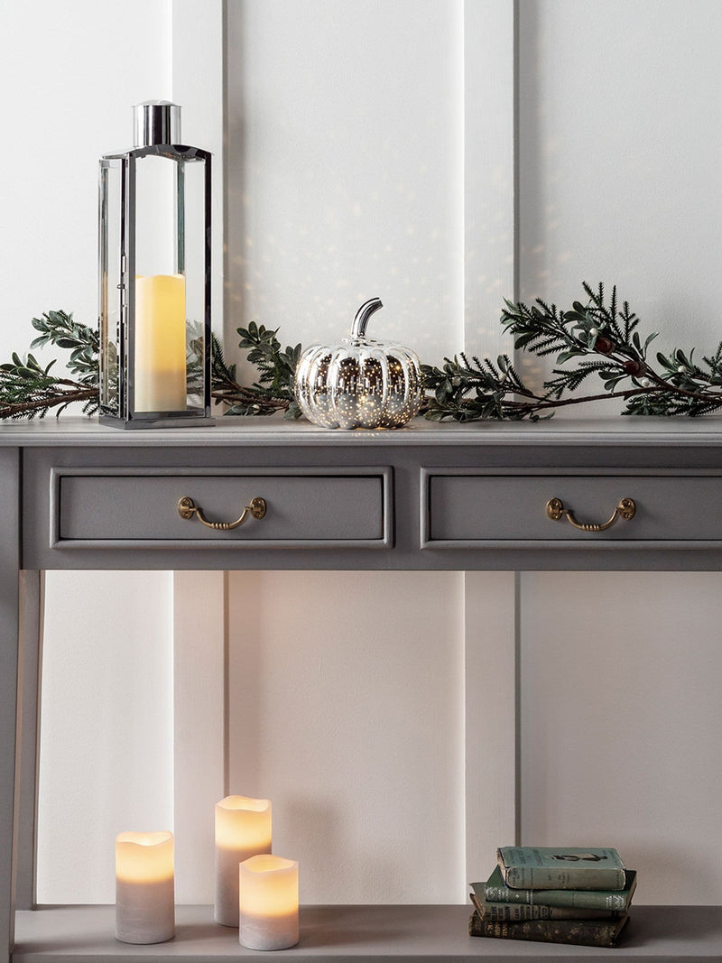 Lights4fun grey LED pillar candle trio assorted heights - British product