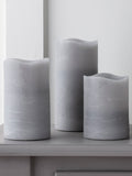 Lights4fun grey LED pillar candle trio assorted heights - British product