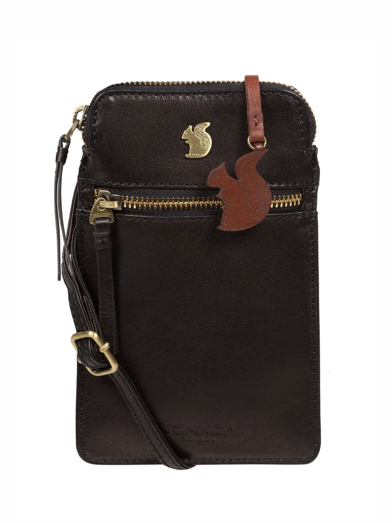 Conkca Black Bambino leather cross-body phone bag, imported from the UK