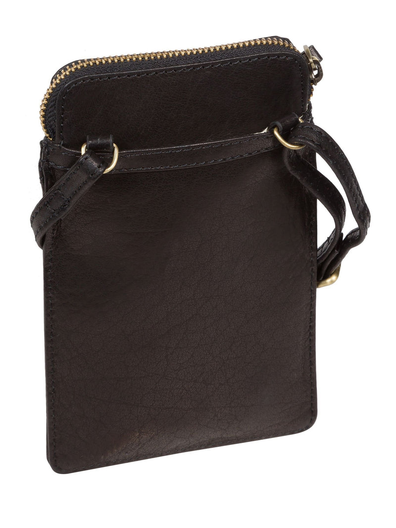 Conkca Black Bambino leather cross-body phone bag, imported from the UK