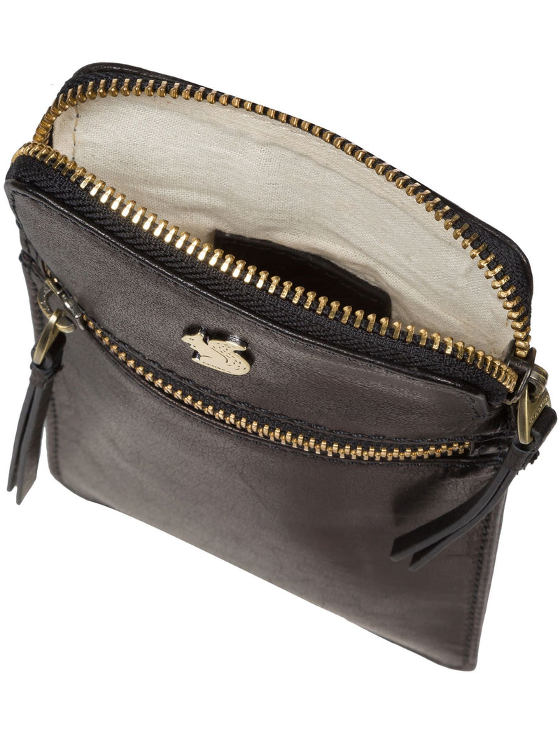 Conkca Black Bambino leather cross-body phone bag, imported from the UK