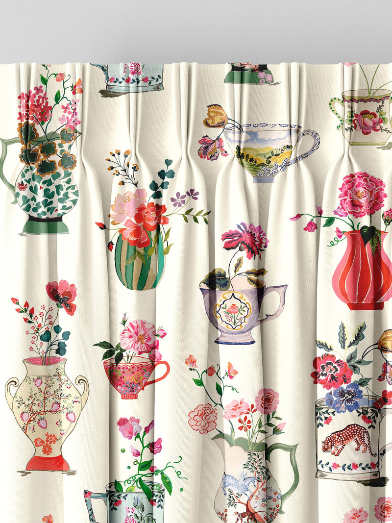 Cath Kidston cream cups and vases print curtains, UK version