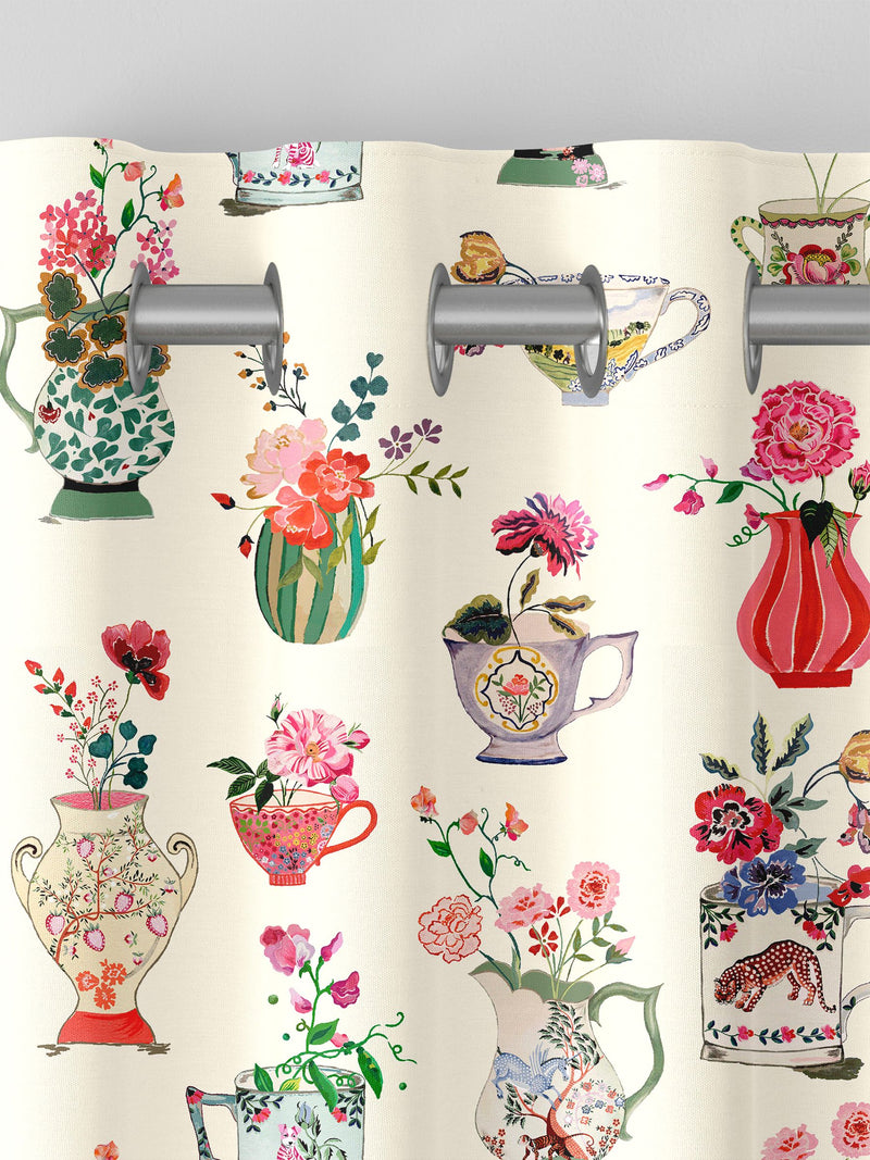 Cath Kidston cream cups and vases print curtains, UK version