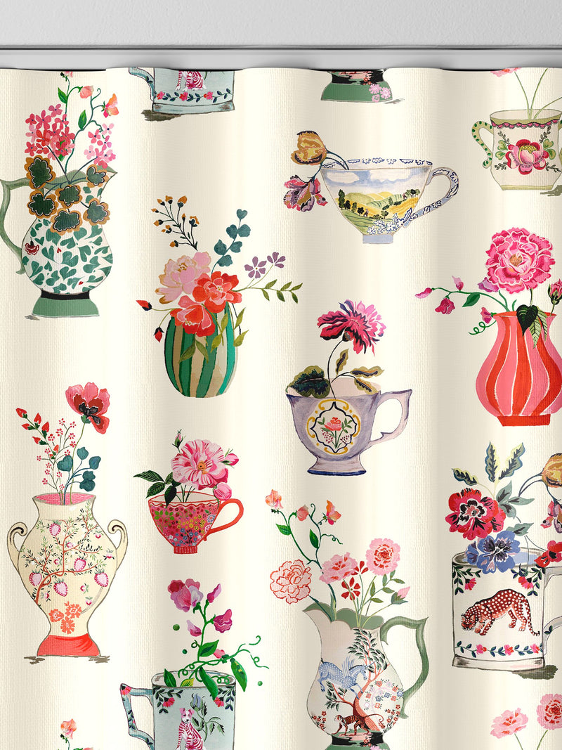 Cath Kidston cream cups and vases print curtains, UK version