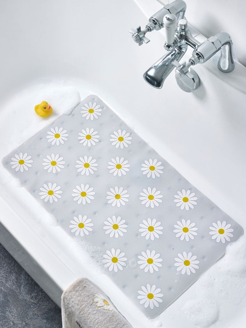 Grey daisy plastic bath mat with suction pads (British brand)