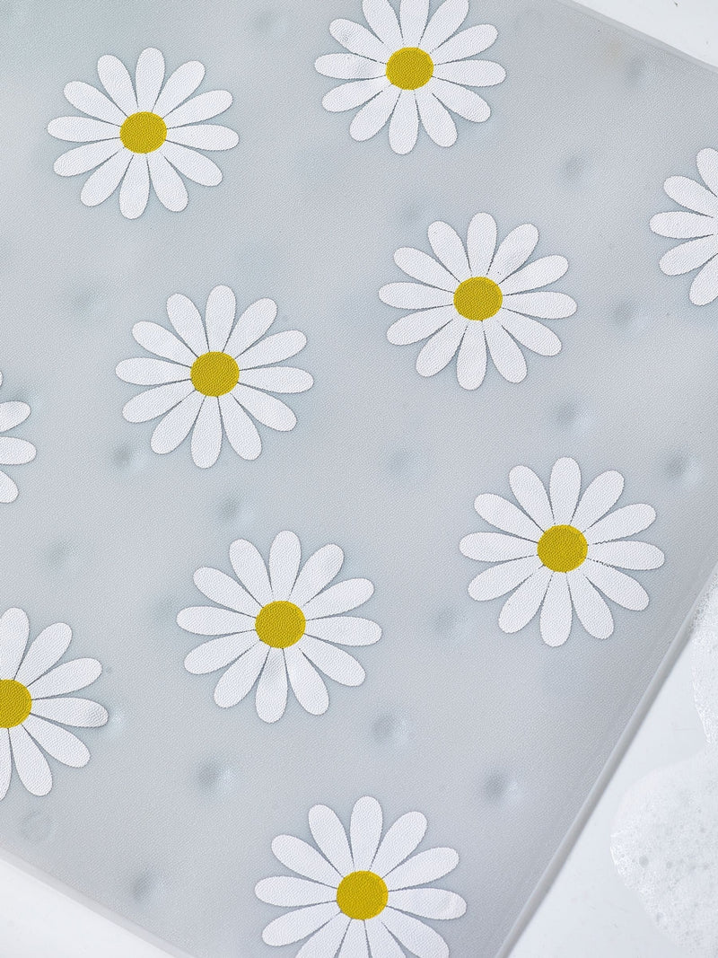 Grey daisy plastic bath mat with suction pads (British brand)