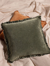 Next Yard Moss Green Bertie Washed Cotton Velvet Cushion- Buy online at McGrocer