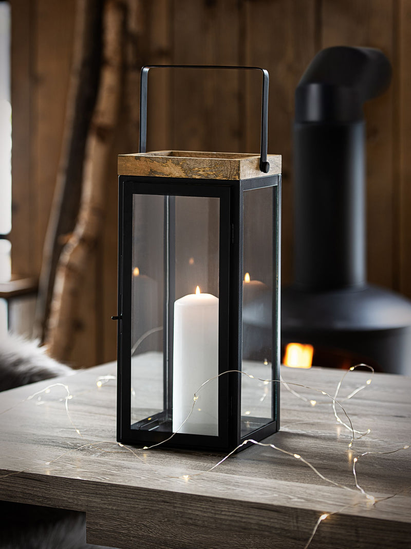 Black Bronx Large Wood And Glass Lantern
