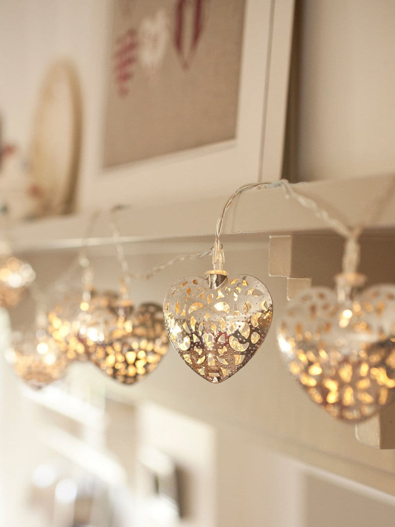 Lights4fun silver filigree heart fairy lights 20 LED (British brand)