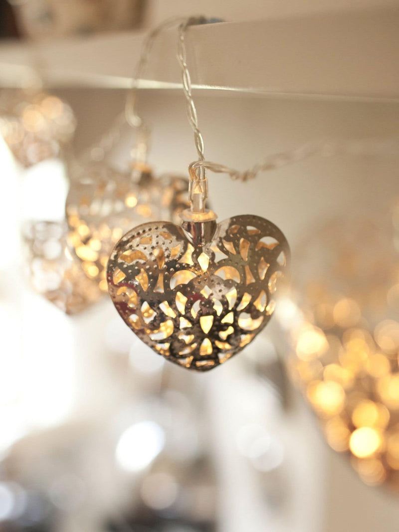 Lights4fun silver filigree heart fairy lights 20 LED (British brand)