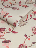 Joules wallpaper sample red pink Tree of Life floral A4 (British brand)