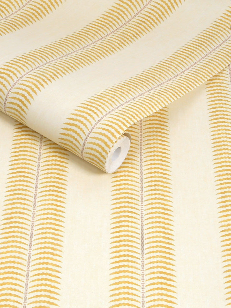 Joules wallpaper sample cream yellow palm leaf stripe A4 - British product