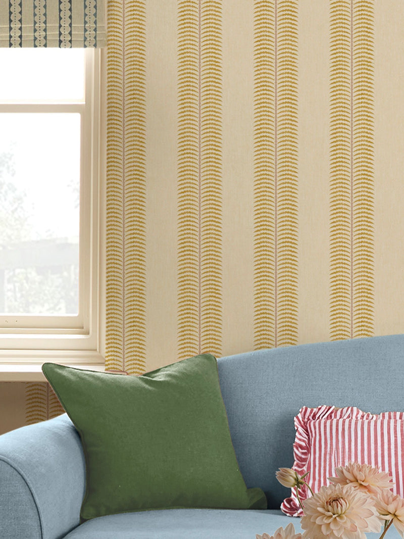 Joules wallpaper sample cream yellow palm leaf stripe A4 - British product