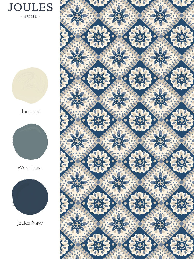 Joules wallpaper sample Navy Cream Meadow Geo A4 (British brand)