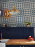 Joules wallpaper sample Navy Cream Meadow Geo A4 (British brand)