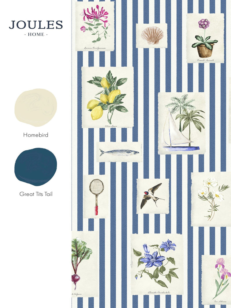 Joules wallpaper sample blue stripe A4, imported from the UK