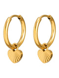 Oliver Bonas gold hoop earrings etched heart charm (British brand)