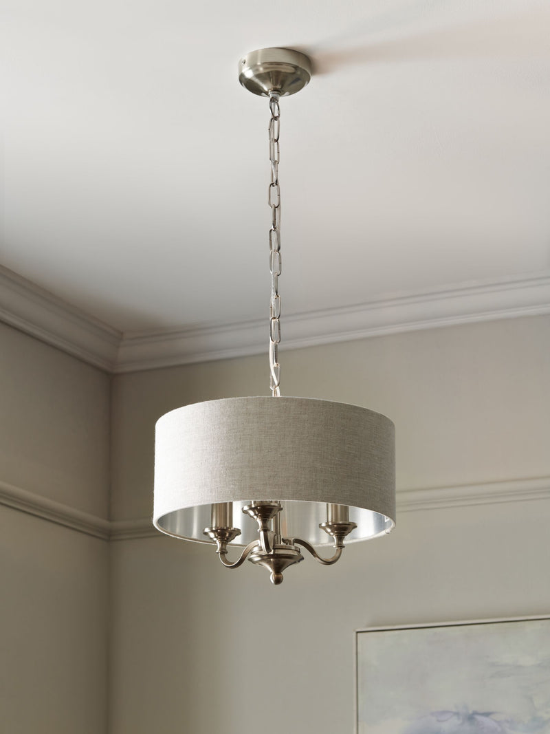 Chandelier ceiling light brushed nickel 3-light Burford (British brand)