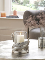 Next Silver Feather Resin and Glass Hurricane Candle Holder- Buy online at McGrocer