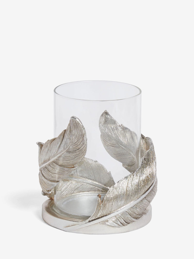 Silver feather hurricane candle holder, UK version