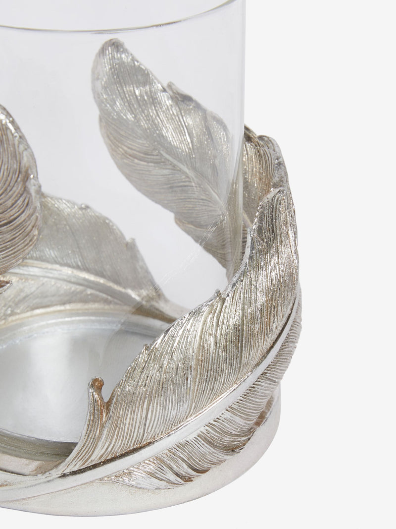 Silver feather hurricane candle holder, UK version