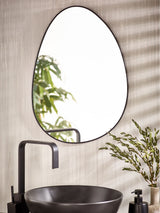 Black Pebble Round Bathroom Wall Mirror with Matte Black Frame - 62cm x 43.5cm