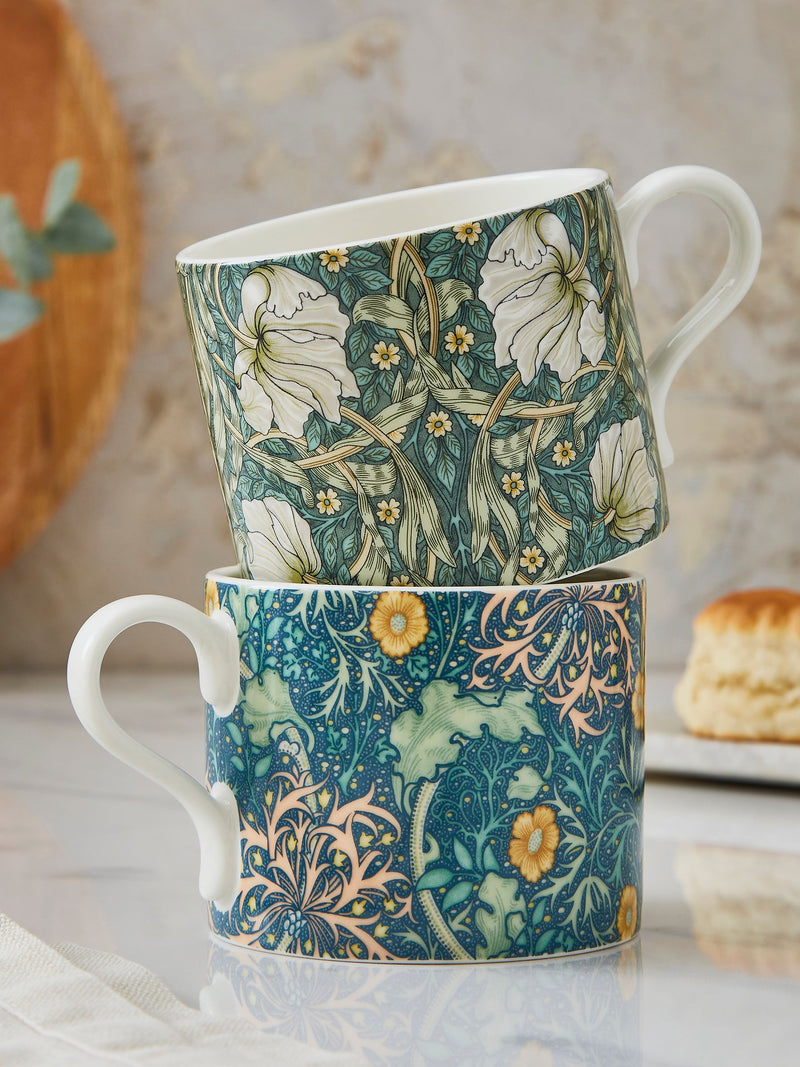 Spode Morris & Co. Seaweed porcelain mugs set of 2 10.5cm height (British brand)