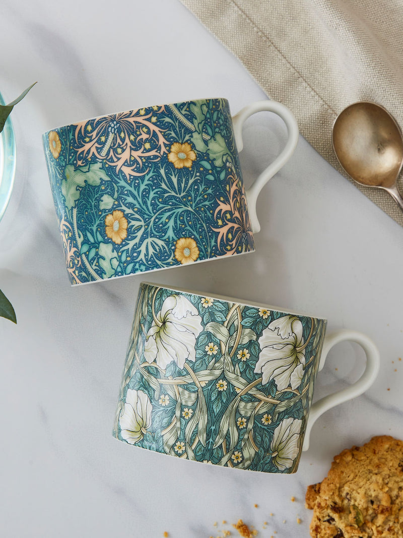 Spode Morris & Co. Seaweed porcelain mugs set of 2 10.5cm height (British brand)