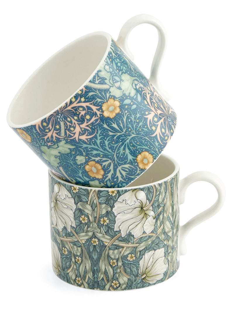 Spode Morris & Co. Seaweed porcelain mugs set of 2 10.5cm height (British brand)