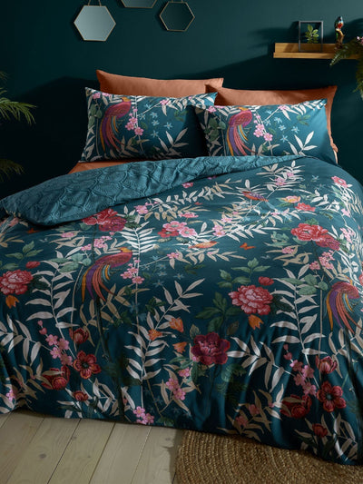 Next Catherine Lansfield Green Tropical Floral Birds Duvet Cover and Pillowcase Set- Buy online at McGrocer
