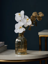 White Real Touch Artificial Orchid Gold Lustre Vase 30cm Height