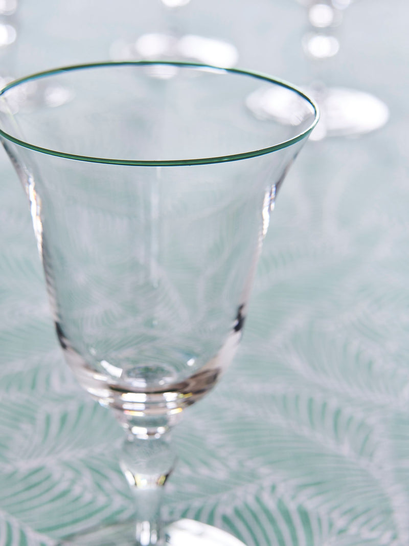 Nina Campbell Meadow wine glasses clear with green rim set of 4, imported from the UK