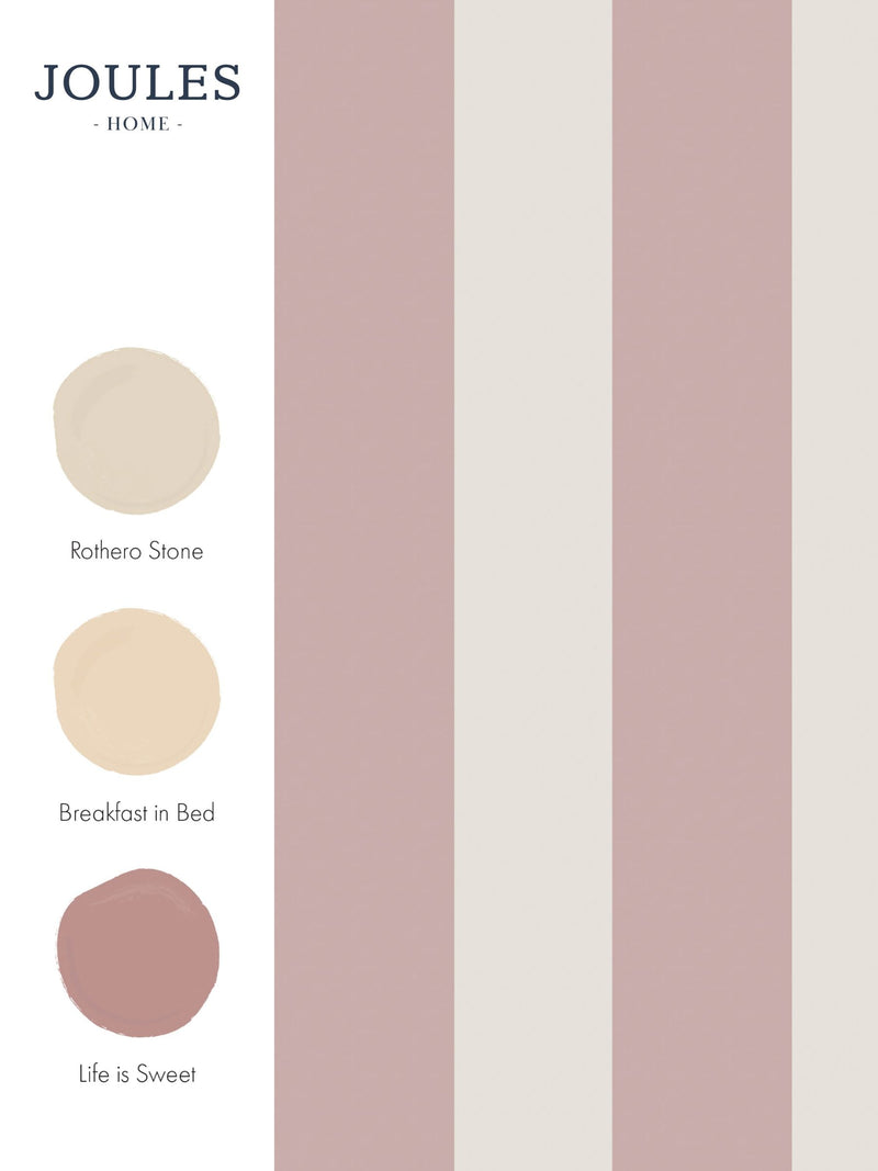 Joules pink Harborough stripe wallpaper sample, imported from the UK