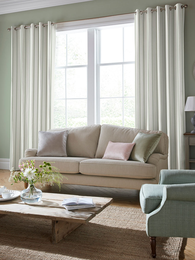 Laura Ashley Fresh Green Farnworth stripe curtains, imported from the UK