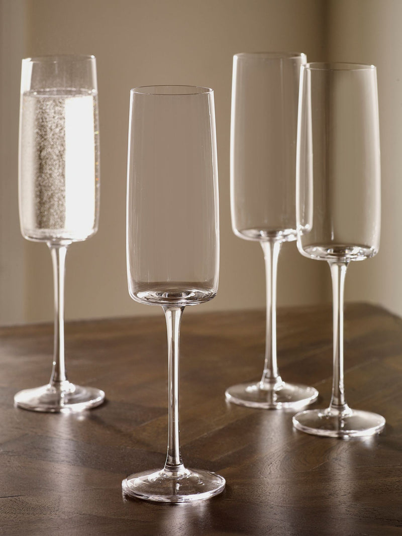 Clear Angular Champagne Flutes Set of 4 24cm (British brand)
