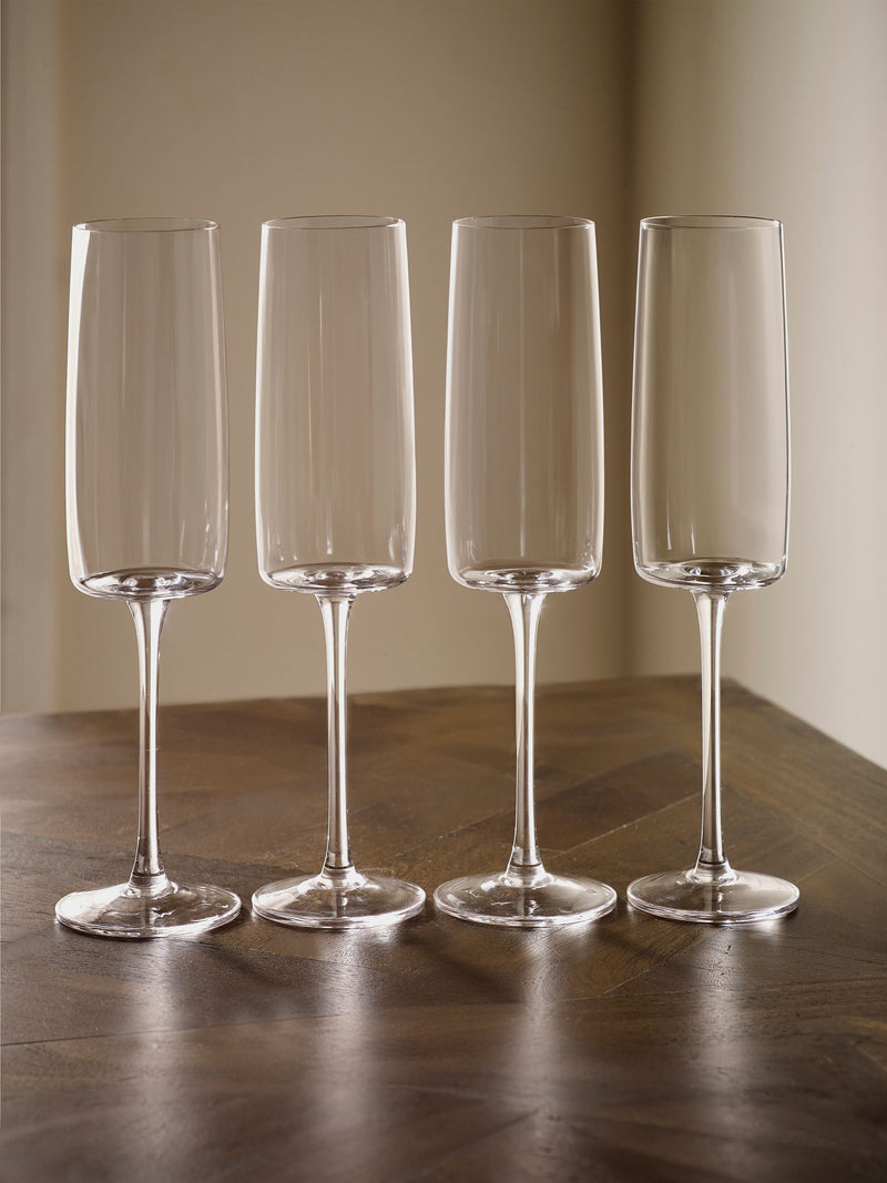 Clear Angular Champagne Flutes Set of 4 24cm (British brand)