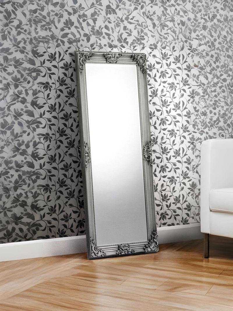 Julian Bowen Pewter Grey Rococo Lean-To Dress Mirror 170cm x 80cm, UK version