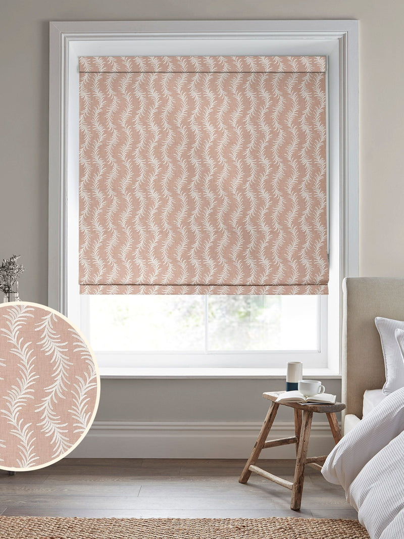 Laura Ashley pink roman blind trailing leaf design, imported from the UK