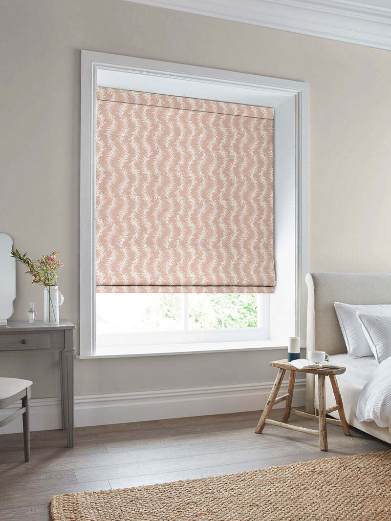 Laura Ashley pink roman blind trailing leaf design, imported from the UK