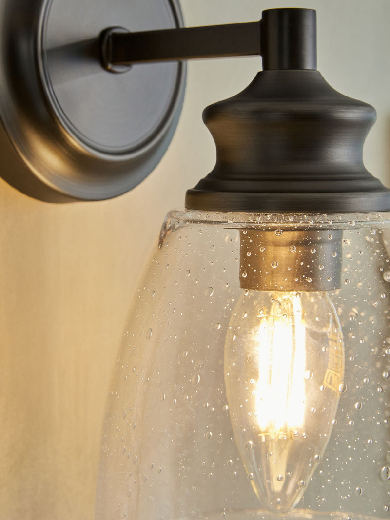 Brompton pewter grey wall light with bubble glass shade, UK version