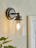 Brompton pewter grey wall light with bubble glass shade, UK version