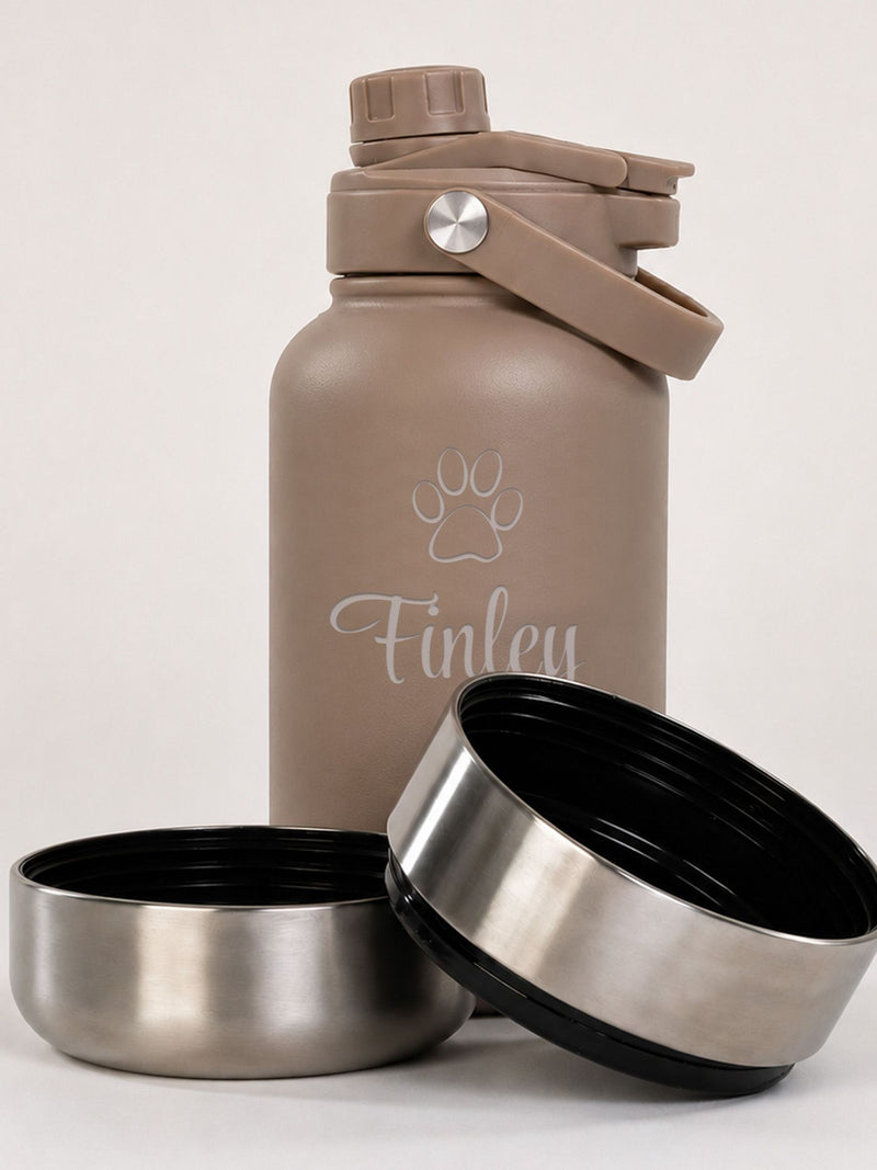 Loveabode personalised 3-in-1 dog travel bottle 32oz, imported from the UK