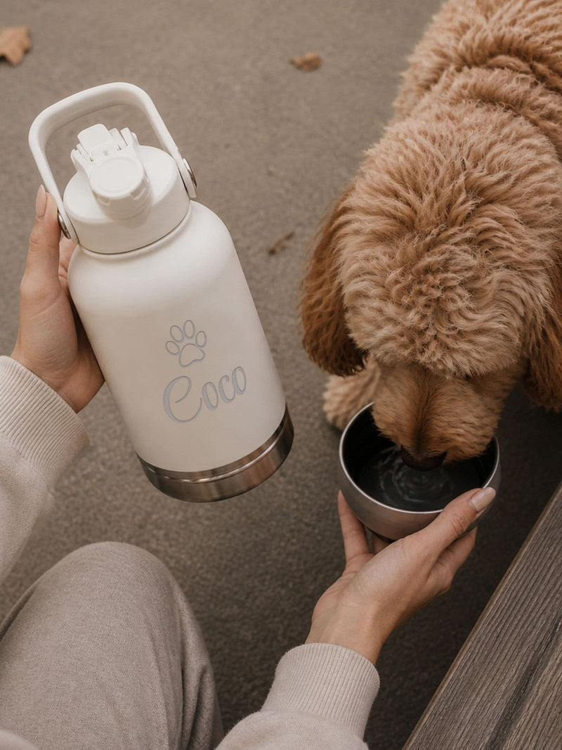 Loveabode personalised dog travel bottle 3-in-1 32oz, imported from the UK