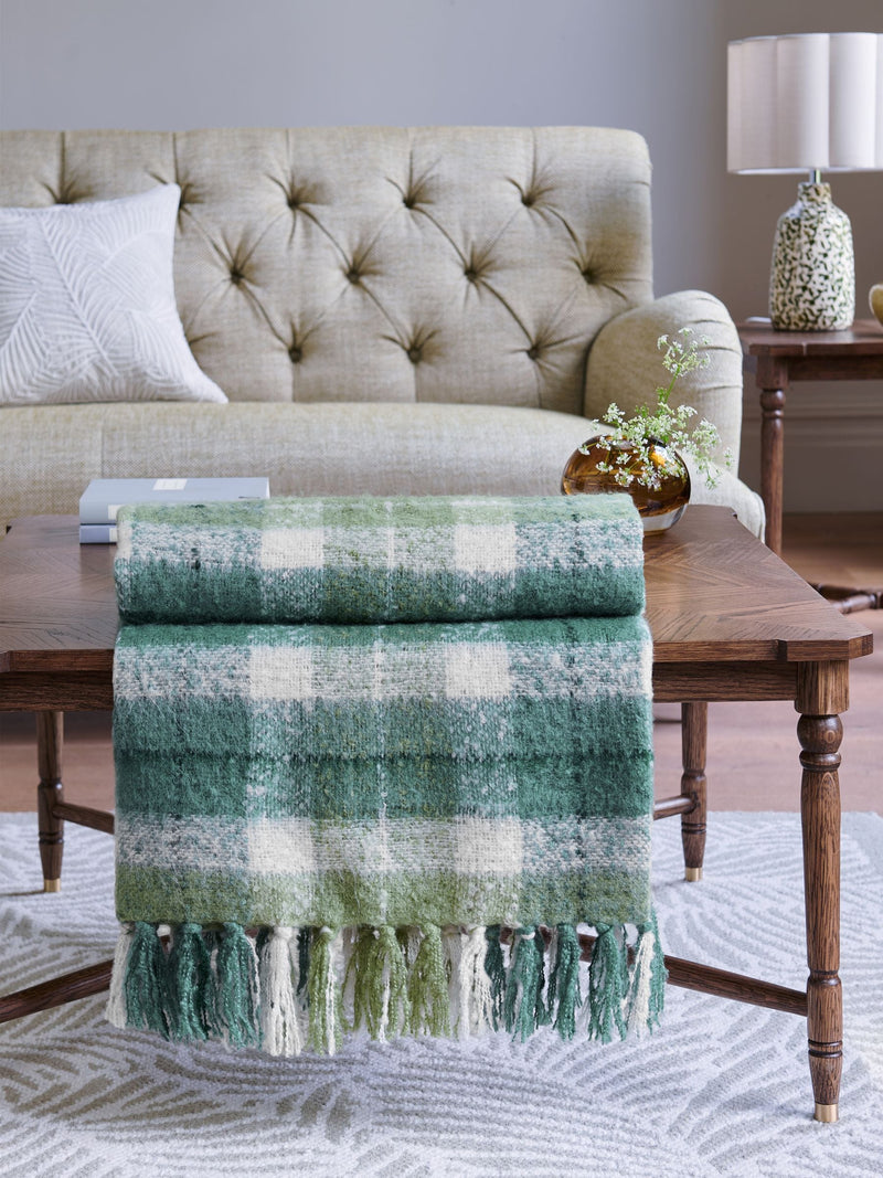 Nina Campbell teal check brushed throw (British brand)