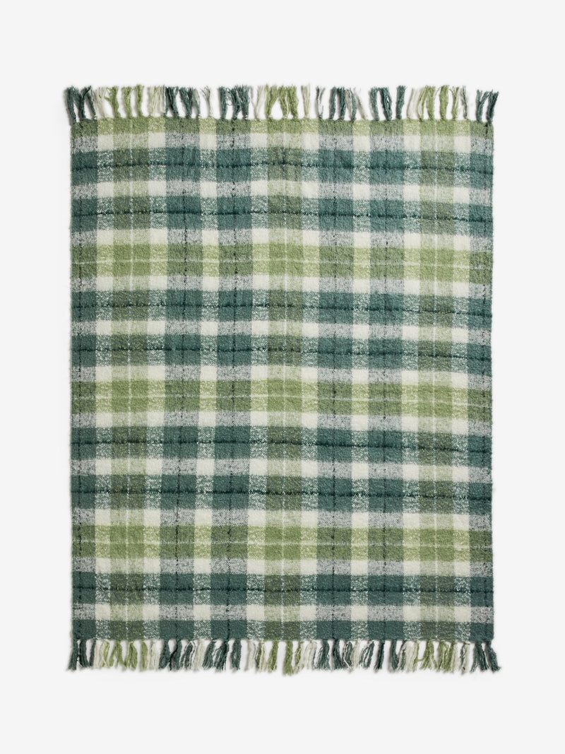 Nina Campbell teal check brushed throw (British brand)