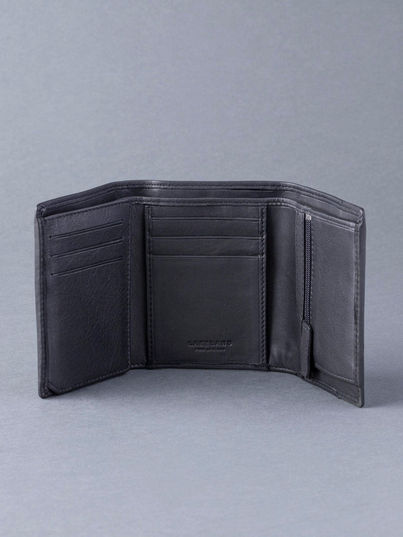 Lakeland Leather Black Stitch tri-fold wallet - British product