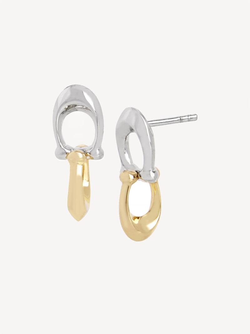 COACH Gold Tone Signature C Double Drop Stud Earrings - British product