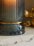 Blue Ribbed Glass Hurricane Candle Holder Medium - British product