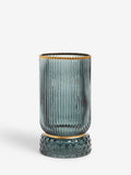 Blue Ribbed Glass Hurricane Candle Holder Medium - British product