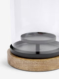 Bronx black hurricane candle holder with mango wood base and glass, UK version